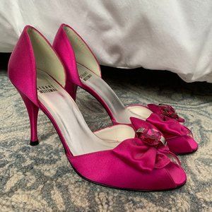 Stuart Wietzman Magenta Satin Bow D'Orsay Pumps